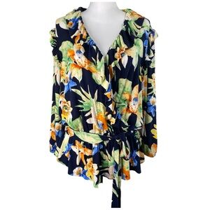 Lauren Ralph Lauren Tropical Floral Jersey Knit Belted Top Plus‎ Size XXL